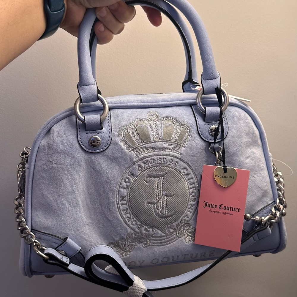 Juicy Couture Classic Juicy Lover Bowler Bag Blue Star Velour NWT